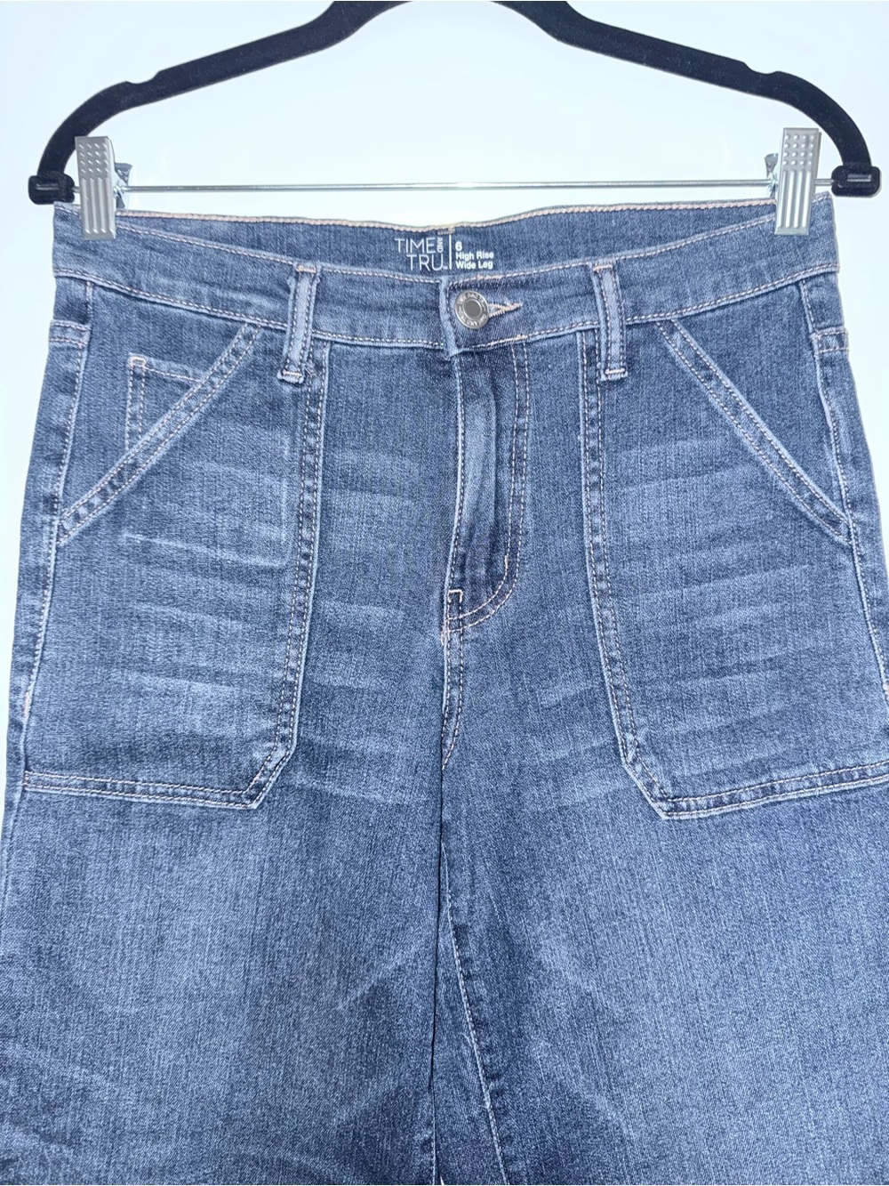 Time And Tru Dark Wash High Rise Wide Leg Cropped Jeans - Picture 4 of 10